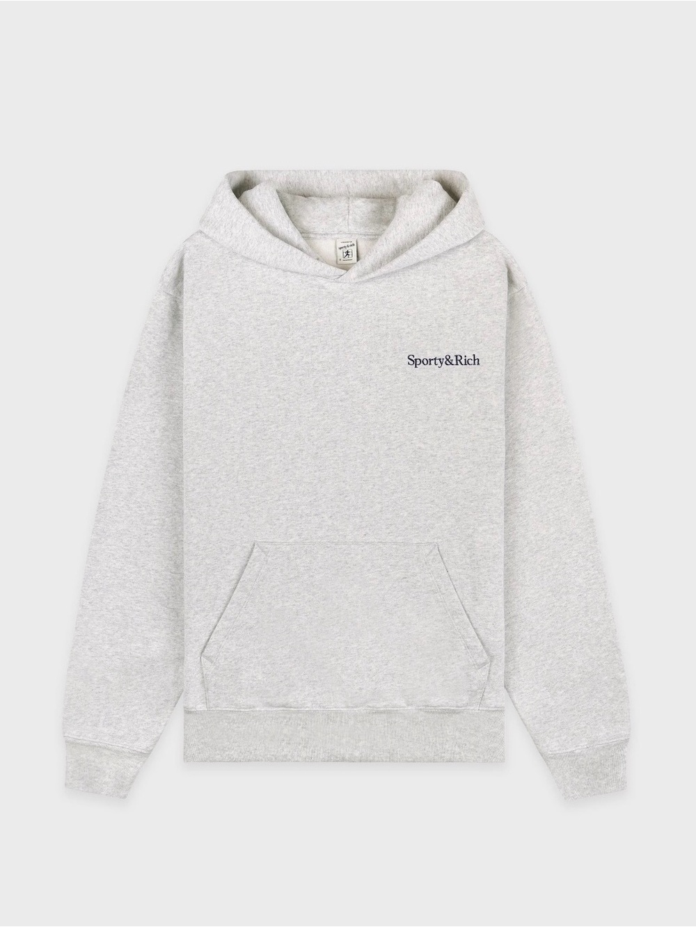 Sporty & Rich Serif Logo Hoodie-Heather Gray/Navy